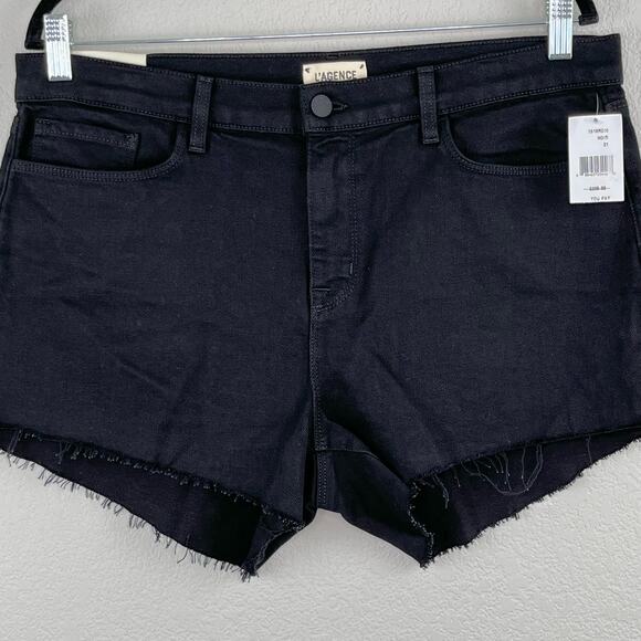 L’Agence Audrey Black Mid Rise Raw Hem Denim Jean Cutoff Shorts Size 31 NWT - Picture 7 of 15